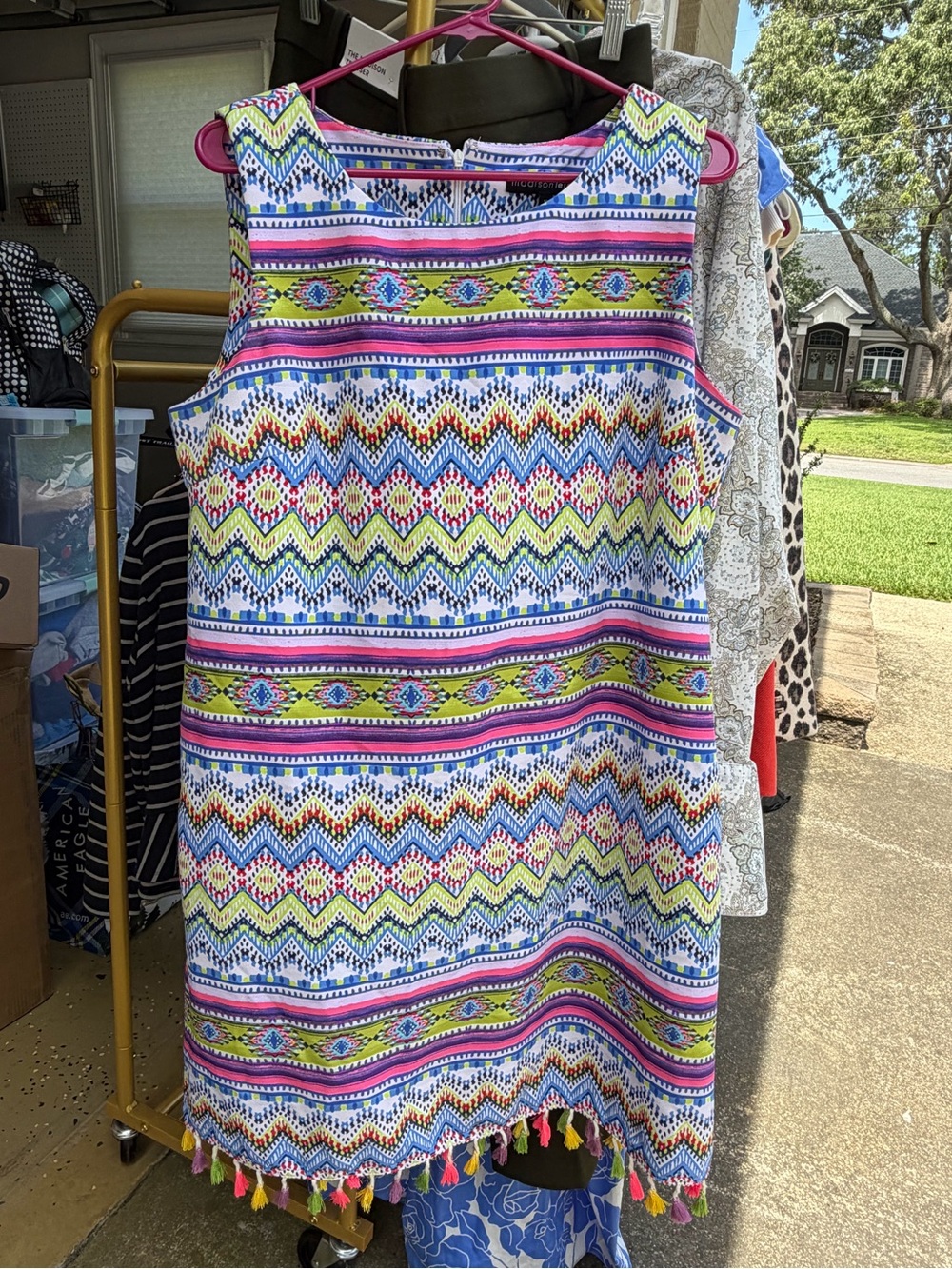 Colorful Tassel Hem Shift Dress